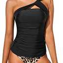 Tempt Me Two Piece Tankini Bathing Suits for Women One Shoulder Swim Top with Bottom Swimsuits, XXL