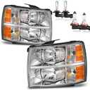 Headlights W/Bulbs for 2007-2013 Chevy Silverado 1500, for 2008-2014 Silverado 2500HD 3500HD Halogen Headlamp Replacement Driver & Passenger Side