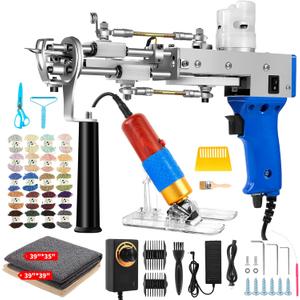 Vehipa Rug Tufting Gun with Carpet Trimmer Kit - 2 in 1 Cut Loop Pile Tufting Gun with Tufting Shears, Tufting Cloth, Yarn, Brushes, Scrapers for DIY Rug Making (Cerulean)