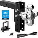 Adjustable Trailer Hitch Ball Mount with Hook, Tri-Ball (1-7/8" x 2" x 2-5/16") Drop Hitch,6 Inch Drop Hitch, Fits 2-Inch Receiver 18500 LBS GTW,Anti-Theft Pins Locks,Tow Hitch for Heavy Duty Truck (black)
