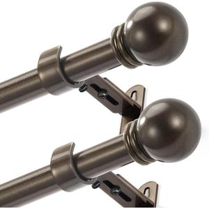 Curtain Rods for Windows 16 to 120 Inches, Curtain Rod Max Adjustable Length of 132 IN, 1" Diameter Drapery Rods Round Finials, Brown, Pack of 2