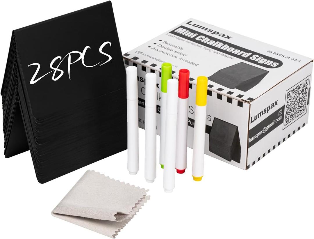 4 x 4" x 3" Mini Chalkboard Signs for Food, 28 Pack Mini Table Chalkboard Signs for Buffet, Reusable Drink and Food Signs for Buffet Display, Party and Bakery