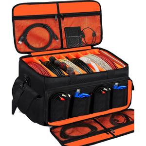 IBVIVIC Large DJ Cable File Bag, Travel Gig Bag With Adjustable Dividers Dj Cable Gig Bag for Cables, Cords, DJ Gear, Musicians Accessories, 20 inch (20L x 11.8W x 11.8H inch, Orange Black)