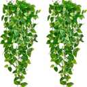 Fake Hanging Plants Vines(2pcs) for Room Decor, Artificial Ivy Greenery Garlands for Home Bedroom Living Aesthetic Kitchen Office Wall Patio Bookshelf,Indoor,Outdoor Farmhouse Decorations(No Basket)