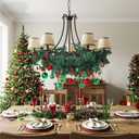 47 Pcs Christmas Chandelier Decor Set with 9 ft Garland Greenery with 280 Branches 21 Pcs Christmas Balls Ornaments Ribbons for Xmas Fireplace Staircase Indoor Outdoor Decor(Classic)