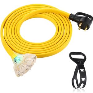 Tellegloww 15 FT Flat RV Generator Adapter Cord Compatible with NEMA TT-30P to 3X 5-20R/5-15R, 30A to 110V 15/20 A Household Outlet Adapter, 10 Gauge RV Generator Extension Cord, ETL Listed, Yellow