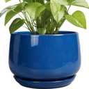 G EPGardening Ceramic Pots for Plants, 9 Inch Modern Round Planter with Drainage and Tray Indoor Outdoor for Flower, Patio Decor, Housewarming Gifts, Blue