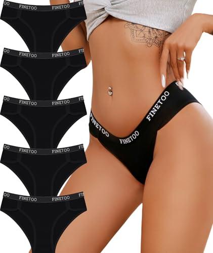 FINETOO Cotton Underwear for Women Cheeky Panties Sexy Hipster Bikini Underwear Elastic Waistband Stretch Briefs 5 Pack, Large