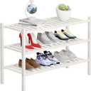 3 Tier Bamboo Shoe Rack Storage Organizer for Closet, Multifunctional Stackable Free Standing Shoe Shelf Organizer for Small Space,Entryway, Hallway, Bathroom27 x11 x20 (White, 3 Tier)