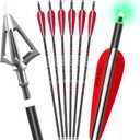 20 inch Carbon Crossbow Bolts with Crossbow Broadheads and Lighted Nocks, 6 Pack Hunting Carbon Crossbow Arrows for Archery Practice and Hunting