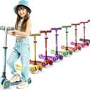 Lifemaster Mini 3-Wheel Kids Scooter with Multi-Color Wheel Lights – 4-Height Adjustable Handlebar, Wide Anti-Slip Deck, Child Safety Certified, Boys & Girls Ages 2+ Supports Up to 110 lbs