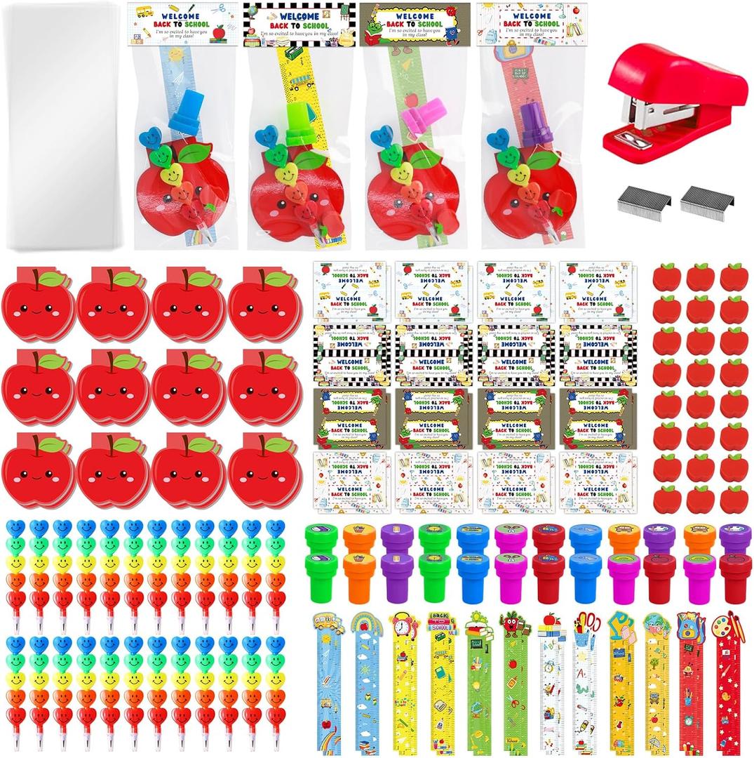 170 Pcs Back to School Gifts for Students First Day of School Party Favors Stationery Set Supplies for Classroom Gifts, Pencils Notepads Bookmarks Rulers Erasers Stampers Treat Bags Rewards Prizes