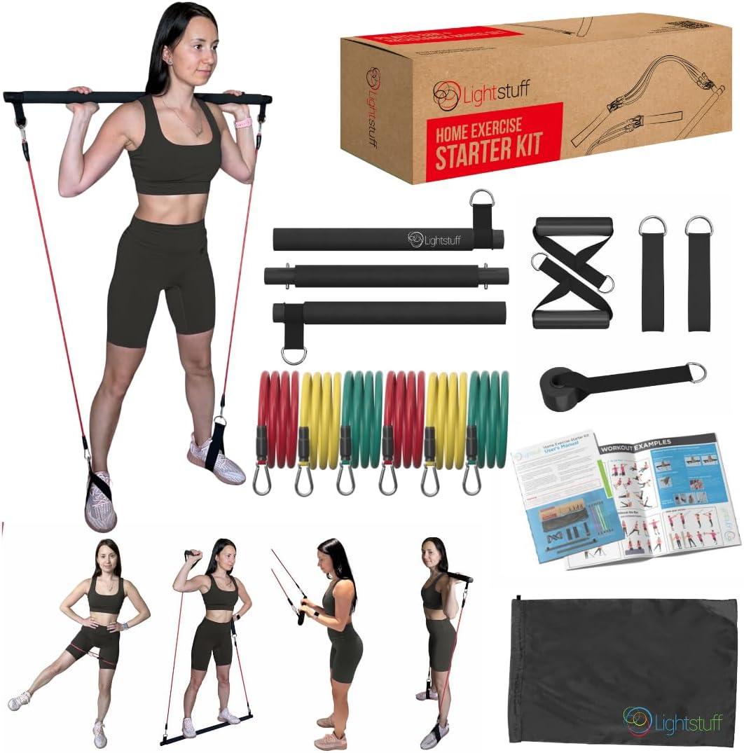 Multifunctional Pilates Bar with Resistance Bands - Compact, Portable Full-Body Workout Equipment for All Fitness Levels: Lightstuff Home Exercise Starter Kit