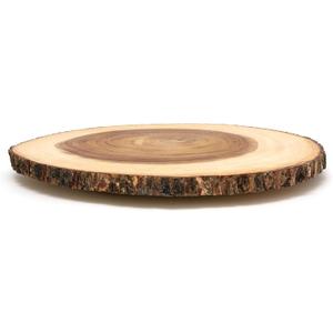 Lipper International Acacia Wood Large Slab Lazy Susan with Bark Rim 16"L x 1.75"W x 16"H