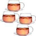 Tosnail 4 Pack 11oz Glass Cups and Saucers Set Glass Coffee Mugs Set, Coffee Cup with Handle, Drinking Glasses for Latte, Cappuccino, Mocha, Hot Chocolate, Tea, Juice and Hot or Iced Beverage