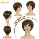 QUEENTAS Short Hair Wigs for Women Brown Bob with Bangs Pixie Cut Wig Synthetic Hair Wigs Daily Use or Cosplay (Dark Brown Highlingt Blonde)