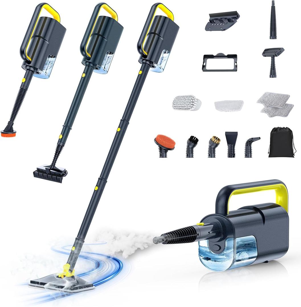 10-in-1 Steam Mop with Detachable Handheld Steamer, 350ml Tank, 10s Heat-Up, 248F Steam Cleaner, 2-Level Control and Swivel Head for Floors, Carpets, Tiles, BBQ grill Multi-Surface Dark Grey