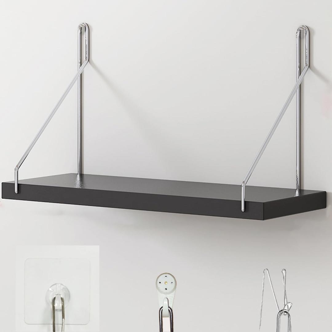 Fabric Wall Cubicle Shelf with Hooks for Work Decor, 11.8' Wooden Cubicle Accessories for Work with Hangers Cubicle Shelf Wall Decor for Women Men Desk