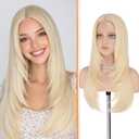 Haloo Blonde Wig with Curtain Bangs - Lace Front Hairline Middle Part Long Layered Natural Looking Straight Synthetic Hair Wigs for Women Daily Party, 24 Inch