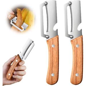 2pcs Stainless Steel Vegetable Peeler with Wooden Handle, Sharp Fruit Peeler for Kitchen, Multifunctional Potato Peeler with Can Opener, Ergonomic Non-Slip Grip for Home Cooking, Restaurant, Camping