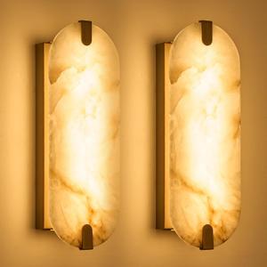 ZEROUNO Alabaster Wall Sconces, 14.2 inch Wall Sconce, Natural Marble Wall Sconces Wall Lighting Set of Two, Dimmable Light Fixtures for Bedroom Living Room Stairs Vanity Hallway Bedside