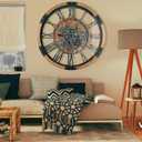 DORBOKER 36'' Large Wall Clock Real Moving Gears Oversized Industrial Solid Wood Rusic Farmhouse Clocks for Living Room Wall Decor Home Office, 36 inch 90cm, Brown and Vintage Bronze