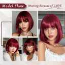 Bob Wig with Bangs Short Hair Wig Burgundy Red Bob Wigs for Women 12 Inches Synthetic Wig Straight Cosplay Wigs Colorful Wine Red Natural Hair Replacement Wigs for Girls Hoilday Daily Party Use