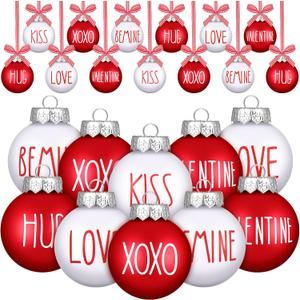 Vinsot 24 Pieces Valentine's Day Ball Ornaments 2.36 Inch Red White Tree Ornaments Plastic Decorative Kiss Be Mine Love Hanging Baubles Valentines Day Decorations for Tree Home Decor