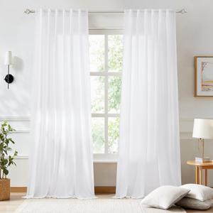 NICETOWN Non-See-Through White Sheer Curtains 96 inches Long 2 Panels, Privacy Rod Pocket & Back Tab Window Drapes Light Filtering for Bedroom/Living Room, W52 x L96