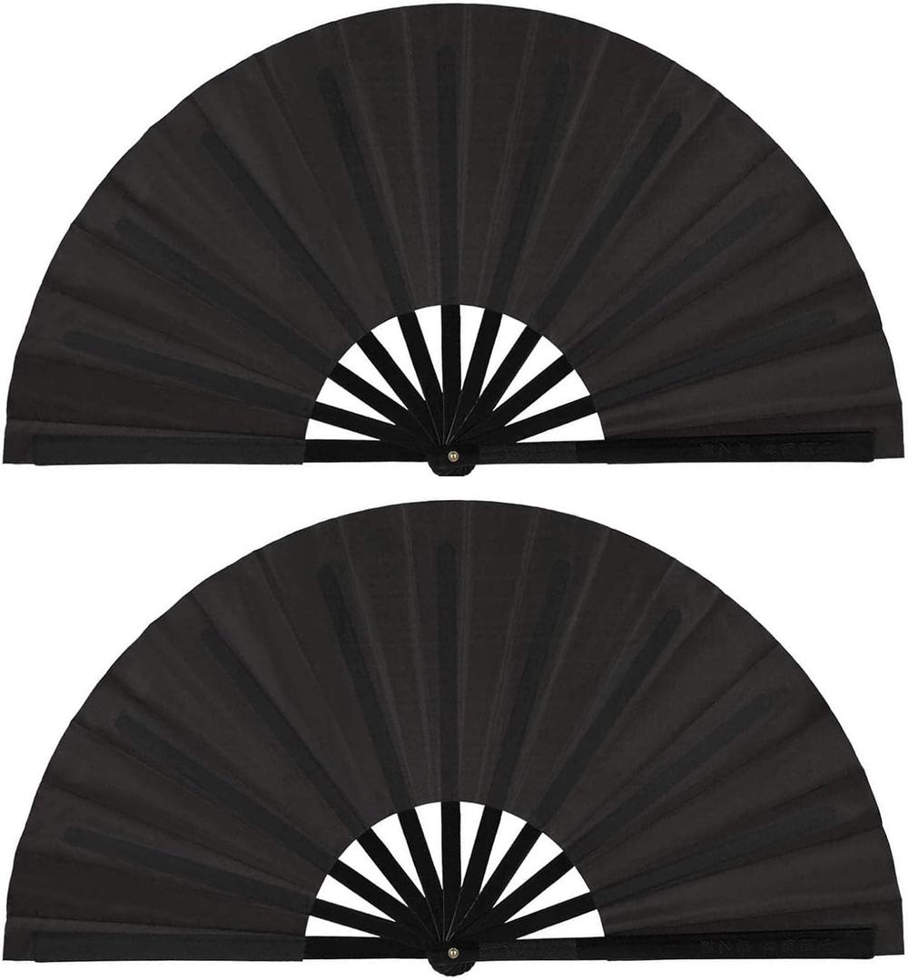Large Folding Hand Fan, Folding Hand Fan for Women, Hand Fans,Chinese Kung Fu Tai Chi Hand Fan for Party, Dance, Decorations, Festival, Gift,Wall Decoration. (Black, 2 Pack)