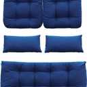 QILLOWAY Outdoor Wicker Cushion Set of 5 - Waterproof Fade Resistant Patio Furniture Cushions, Loveseat 2 U-Shape 2 Lumbar Pillows for Porch, Bench, Backyard, Garden, Navy Blue