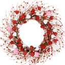 ANVAVO Valentines Day Wreath 18 Inches Red Pink and White Heart Berries Artificial Round Wreath for Wedding Party Anniversary Decor