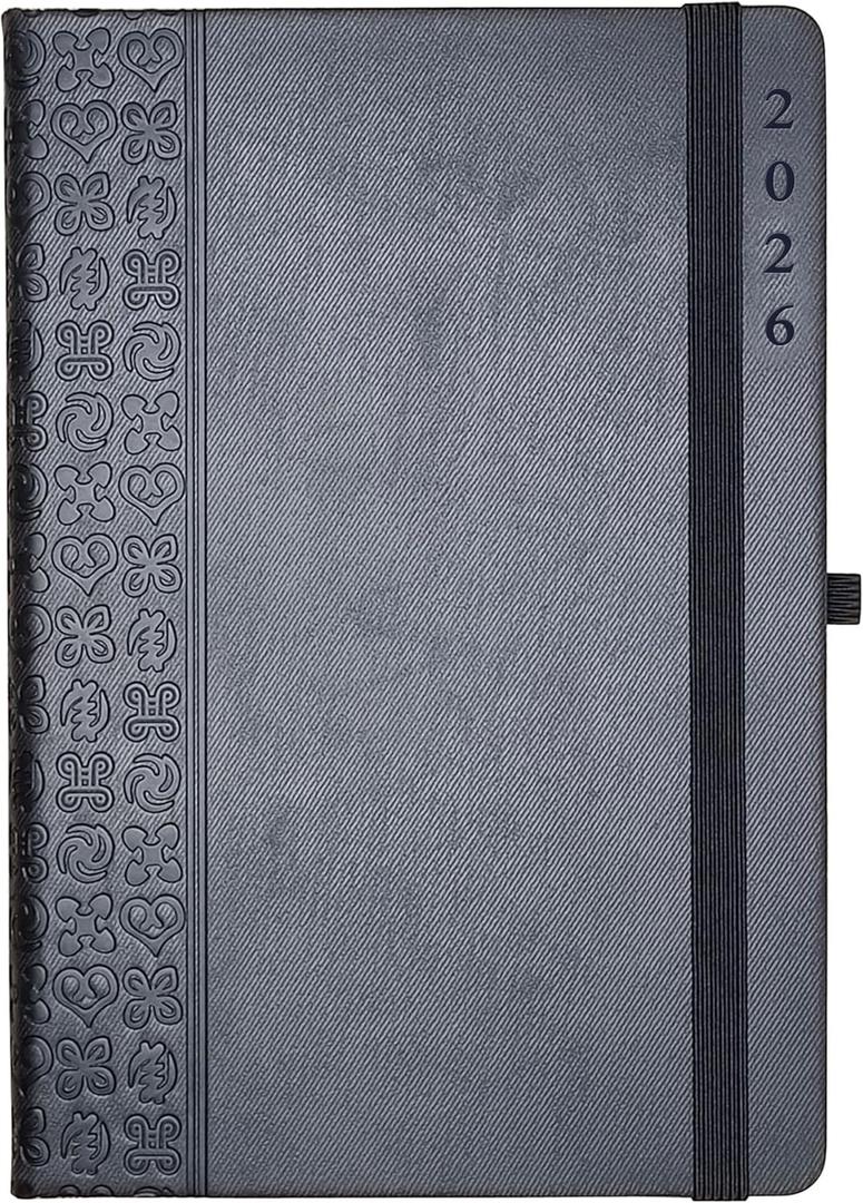 2026 Planner Journal with Yearly, Monthly, Weekly & Daliy Plan Pages, 24 Lined and 24 Dotted Pages, 8.5" x 5.75" Medium A5 Size (Black without pen)