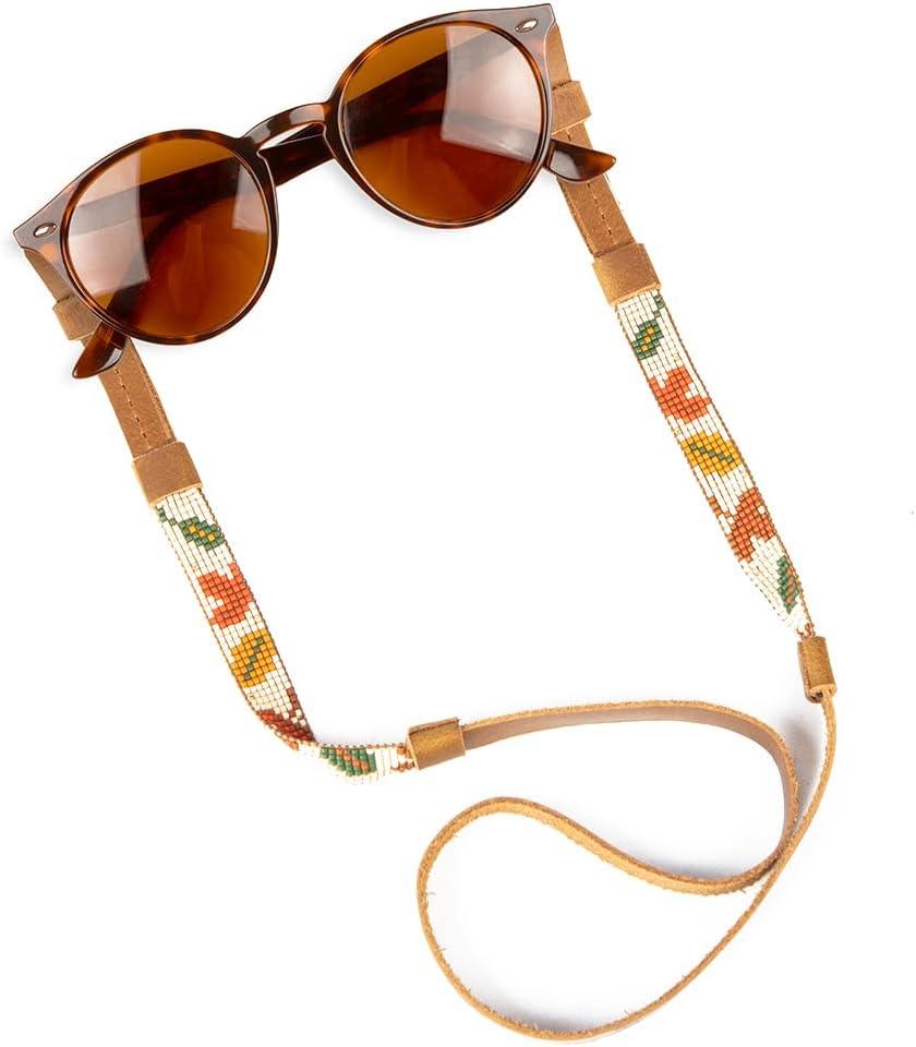 Beaded Glasses Strap - Handmade Multi-Colored Beaded Sunglasses Strap - Cute & Sturdy Eye Glasses Holders Around Neck (Autumn White)