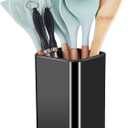 RedCall Stainless Steel Kitchen Utensil Holder for Countertop, Spoon Spatula Organizer,Modern Rectangular Large Cooking Utensil Caddy Counter,Utensil Crock (Stainless Steel Black)