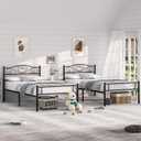 VECELO Twin Size Bed Frames with Headboard and Footboard, Iron Mattress Foundation No Box Spring Needed, Heavy Duty/Easy Set Up, 2 PCS, Matte Black