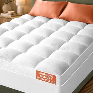Ultra-Thick Shredded Memory Foam King Size Mattress Topper - Breathable & Balanced Pad for Back Pain Relief with Soft Viscose Made from Bamboo Cover, White