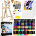 Nicpro Acrylic Paint Canvas Set for Adults, 46PCS Art Painting Supplies Kit with 24 Acrylic Paints(36ML), Table Wood Easel, 5 Canvas Panels, 12 Brushes, Paper Pad, Palette for Artist Beginner Students