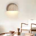 Semi Circle Yellow Travertine Wall Lamp Japanese Style Wabi-Sabi Art Lighting Fixture Half Moon Marble Wall Sconce Natural Stone Bedside Wall Light For Foyer Bedroom Stairs