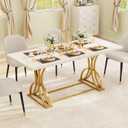 DWVO 70.3" Large Modern Dining Table for 6-8 People Rectangular White Kitchen Dining Room Table with Faux Marble Tabletop and Gold Geometric Metal Legs Farmhouse Wood Dinner Tables, White and Gold