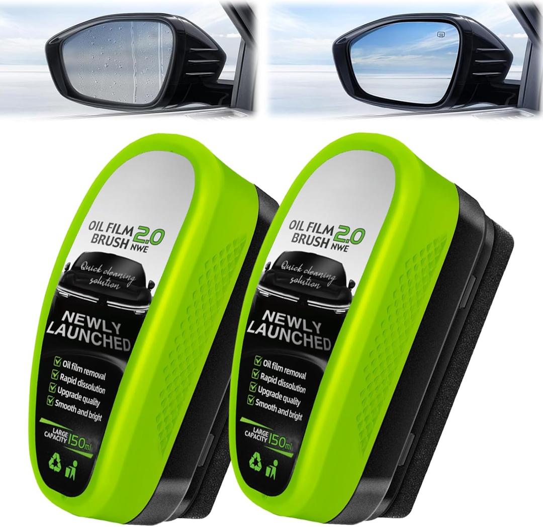 2Pcs Upgrade Automotive Oil Film Cleaning Brush, Oil Film Remover for Automotive Windows, Glass Coating Board for Windshield, Prevents Rain and Fog
