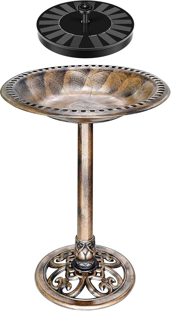 VIVOSUN 28 Solar Bird Bath, Solar Powered Pond Fountain Combo Set for Outdoors, Gardens, Patio, Yard, Deck, Golden (Golden With Pump)