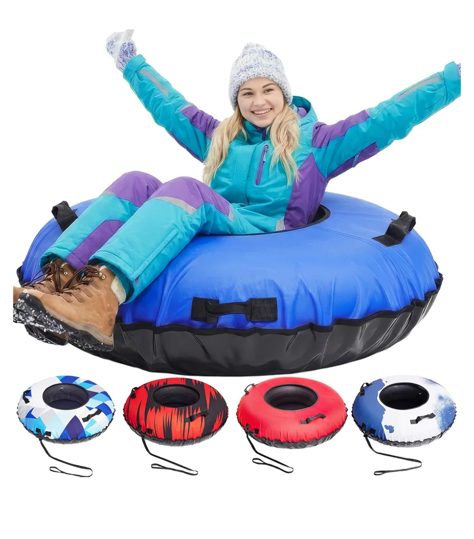 AirsFish 2 Packs Snow Tube Inflatable (450 lbs Capacity)  Heavy Duty 0.75mm FreezeResistant PVC with Reinforced Tow Leash & Deep Cushioned Seat  Winter Outdoor Sled