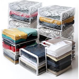 16 PCS Plastic Storage Bags with Zipper, Durable Clear Vinyl Zippered Storage Bags for Clothes Sweaters Comforters Blankets Sheets Bedding Pillow (12 x 12 x 4 Inch)