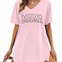 Mama Shirts for Women Dresses Mom Life Shirt Mothers Day Tops Mama Summer V Neck Casual Vacation Dress Pink, Small