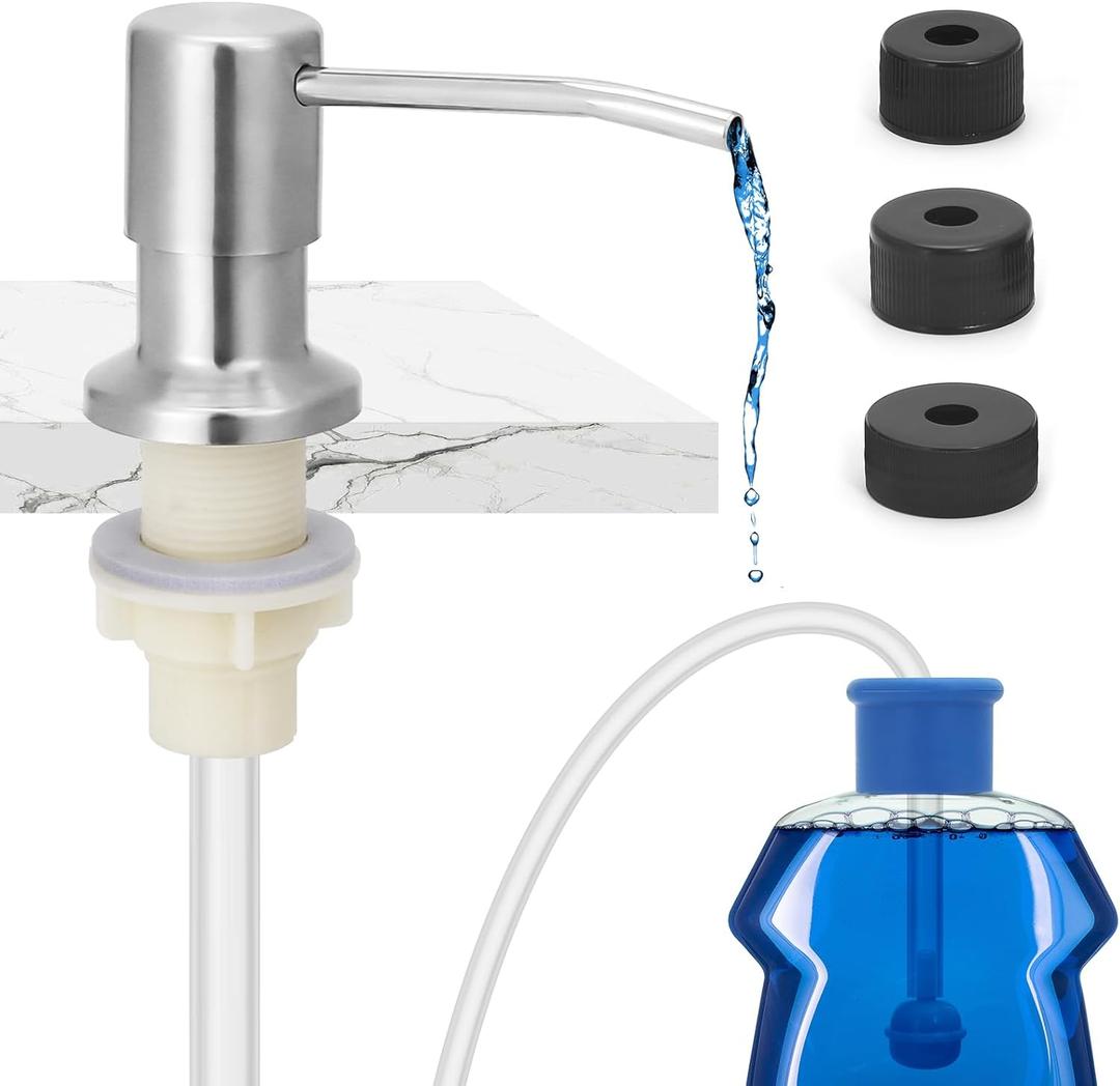 Built in Sink Soap Dispenser, Soap Dispenser for Kitchen Sink Stainless Soap Dispenser for Kitchen Sink with 47 Inches Extension Tube Kit, No Need to Frequent Refills for Kitchen Bathroom