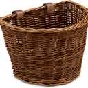 ProSource Wicker Bike Basket Front Cargo for Women and Men, Fits Most Bicycles, Beach Cruisers, Stationary Equipment, and Ebikes, Brown, 12"D x 9"W x 9"H