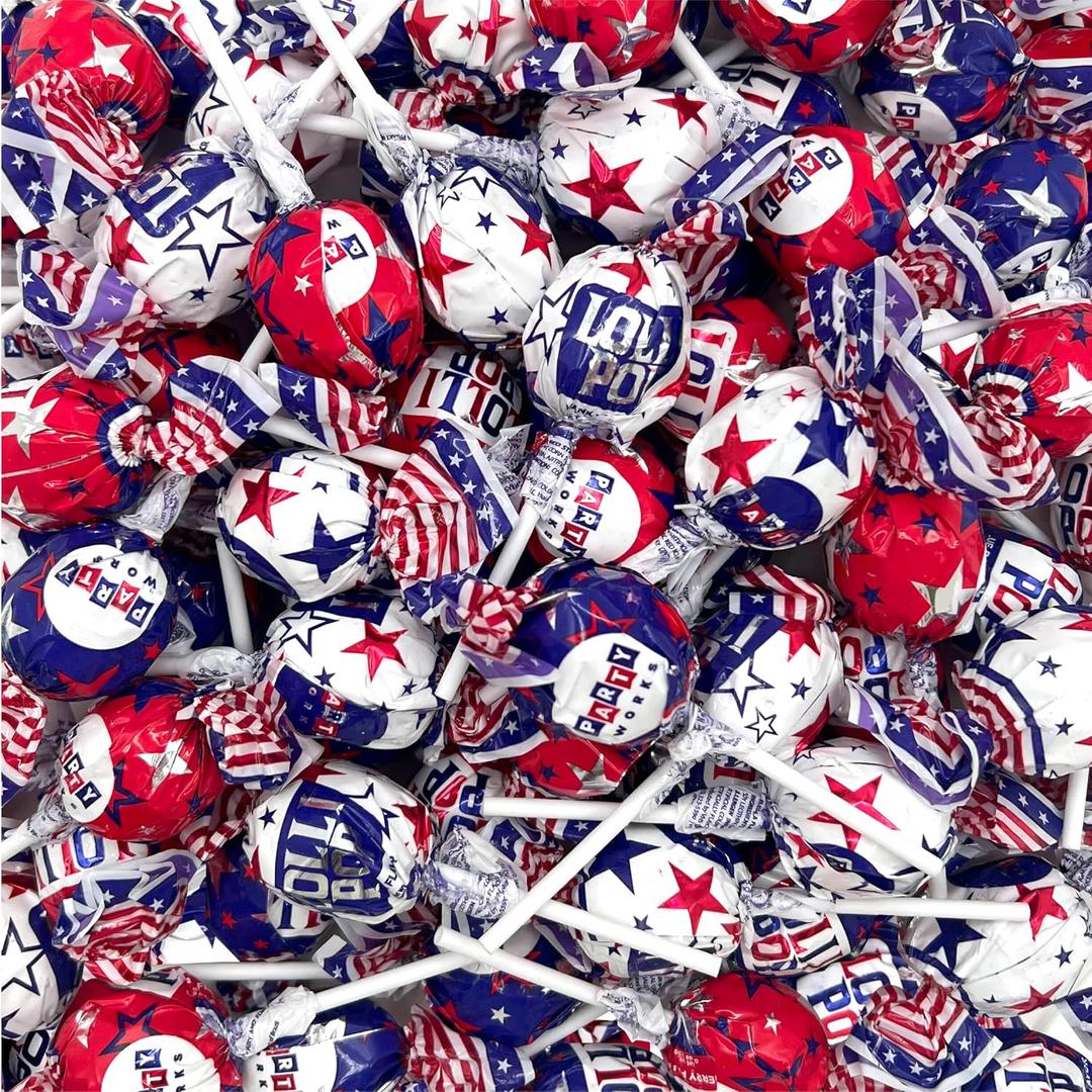 Patriotic Candy, Fruit Lollipops, Red White and Blue Candy - 35 Count (EXP 01/16/28)