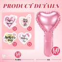Blueweenly 60 Pcs Mother's Day Heart Foil Balloons with Sticks, Pink Balloon Kit with 60 DIY Mother's Day Stickers (4 Designs), Party Decorations & Gifts for Mom(4 Inch)