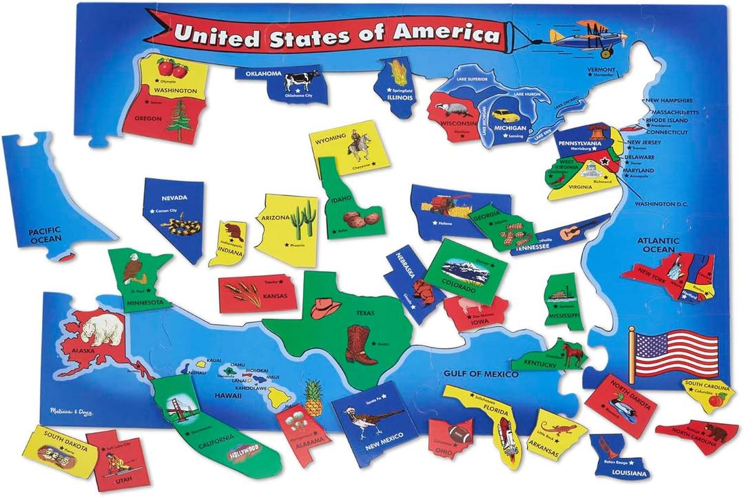 Melissa & Doug USA Map Floor Puzzle, 51 Jumbo Pieces, 2 x 3 Feet, Educational Geography Giant Puzzle for Kids Ages 6+ - FSC Certified